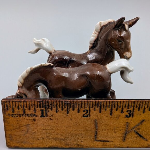 Midcentury Vintage Brown and White Porcelain Foals | Colt Figurine - Picture 8 of 8